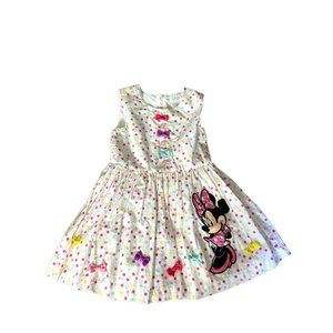 Disney Store White Multi Color Polka Dot Dress with Bows and Embroidered Minnie
